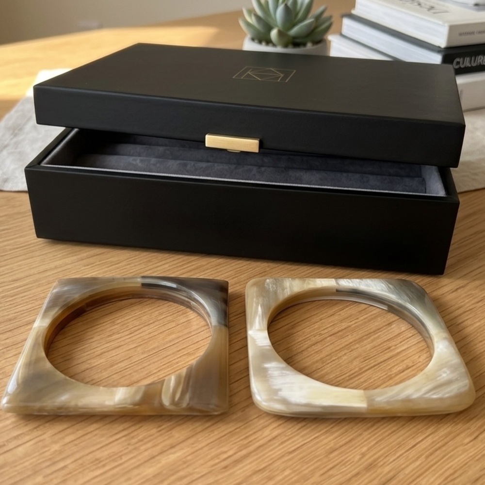 Modern Geometric Bone Bracelets – Handcrafted Two-Tone Neutral Bangles